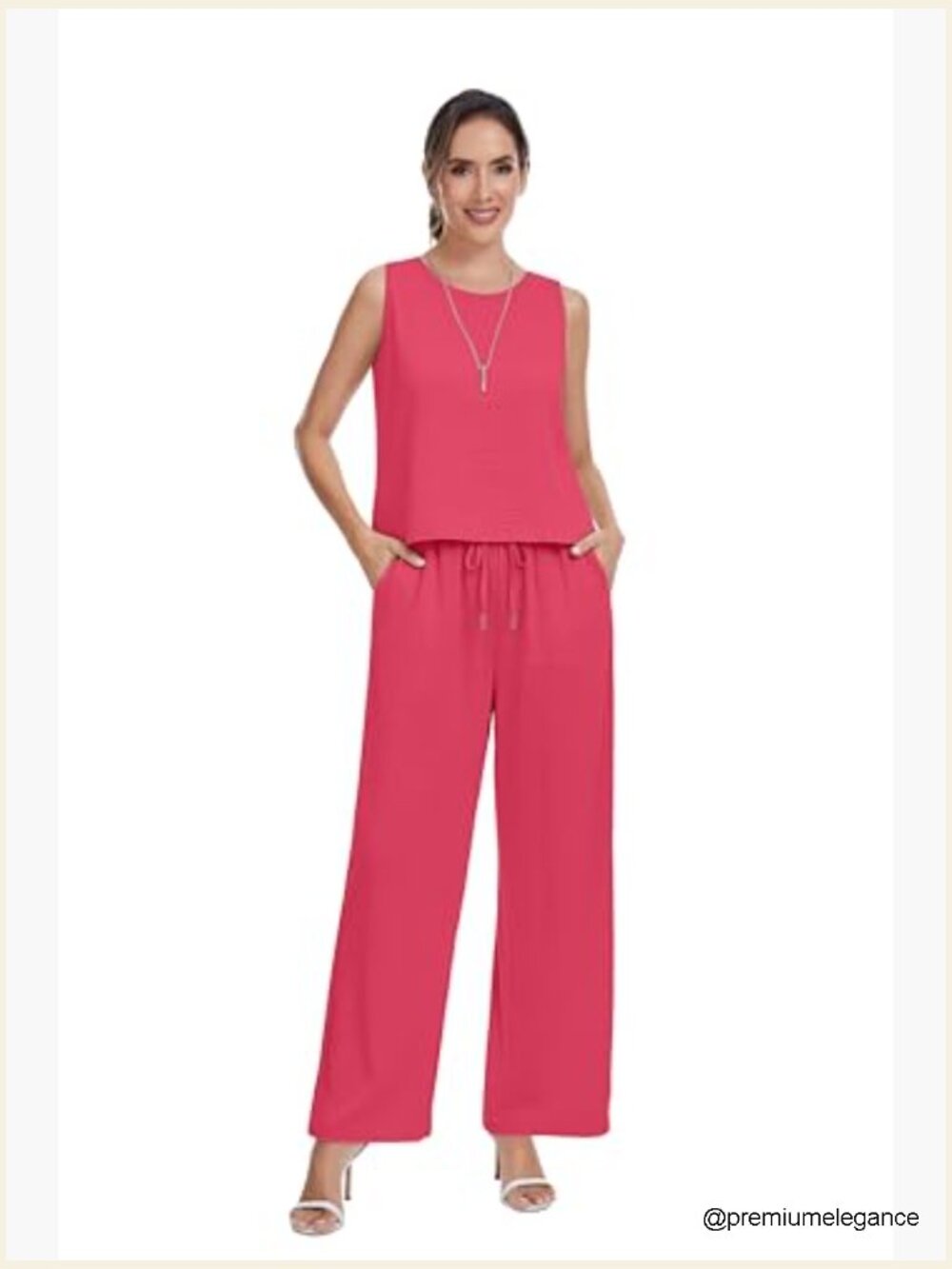 Summer Two Piece Set Button Back Tank Tops Flowy Beach Pants Lounge Vacation - Picture 2 of 6